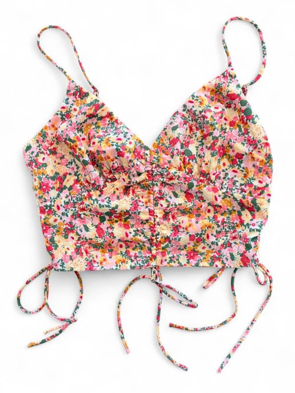 Princess Polly Floral Ruched Cami Crop Top Smocked Back - Size 2